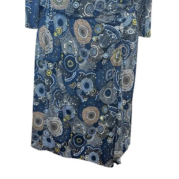 BCBGMAXAZRIA 2 Piece Set V-Neck Top Asymmetrical Skirt Navy Green Geo Print SZ M - Picture 5 of 13